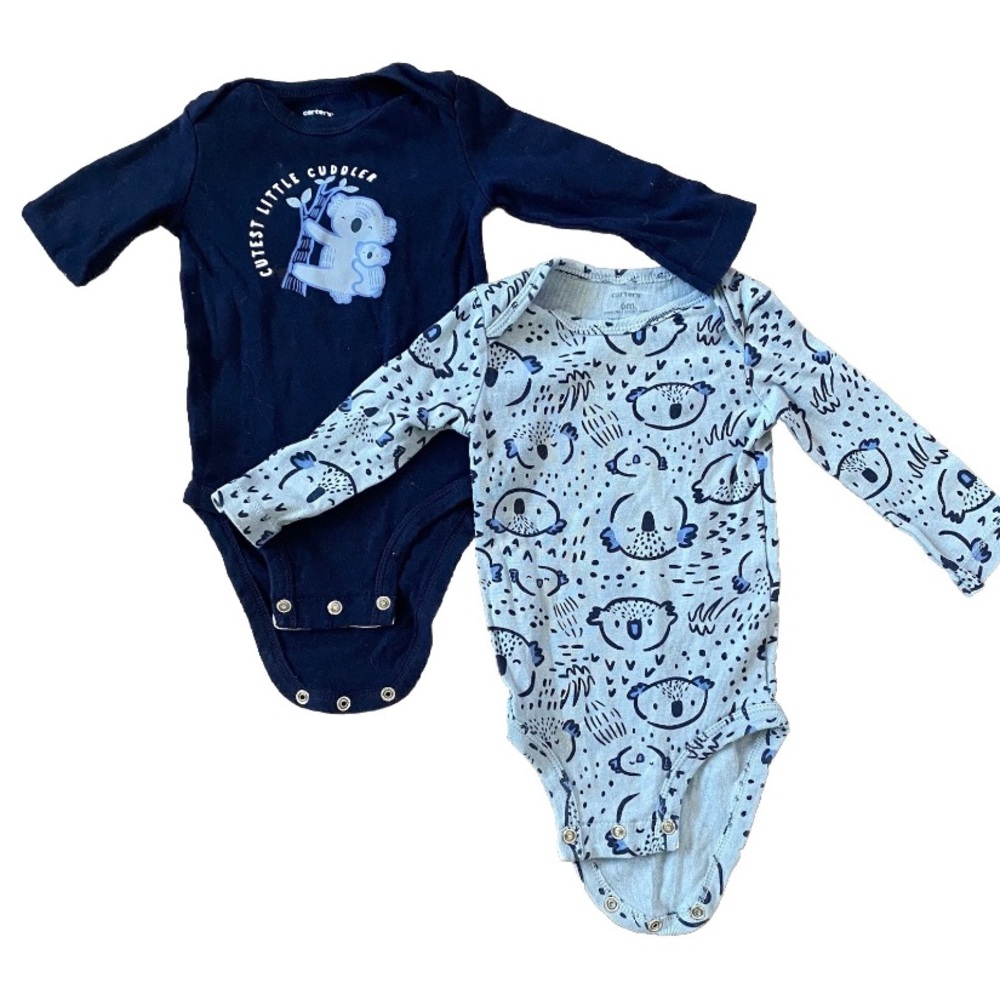 Carters Koala Set of 2 Cutest Little Cuddler Bodysuits Blue Long Slv Cotton 6M